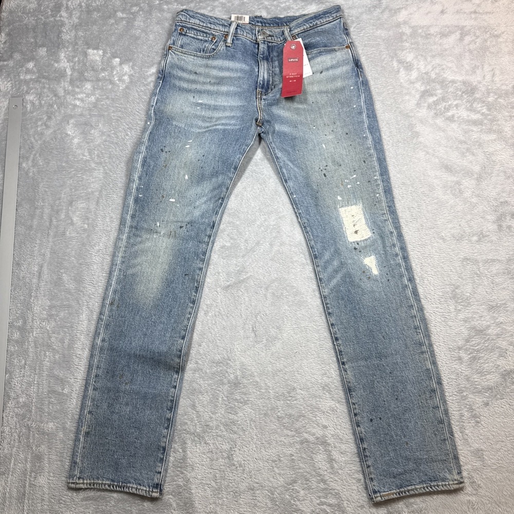 Levis 511 Jeans Men 31X32 Blue Slim Fit Stretch Distressed Paint Splatter